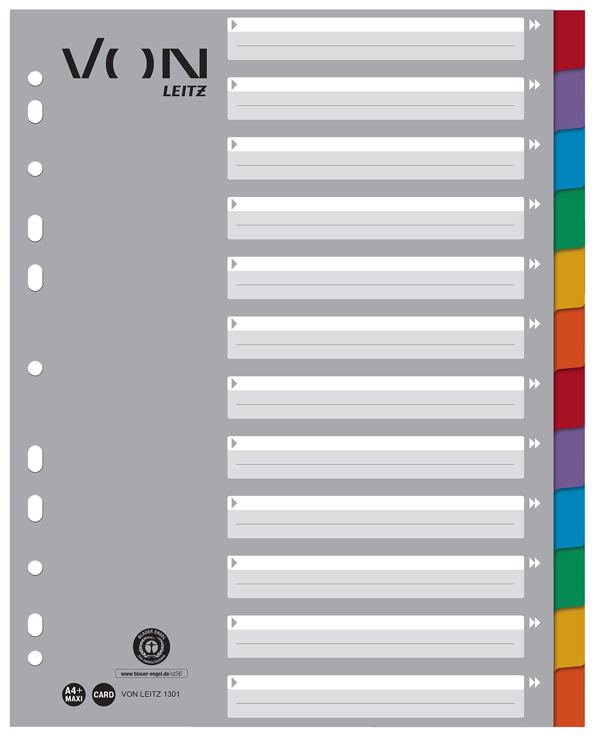 VON Leitz Set Ordner mit Register, 5er Pack Ordner A4, 100% Recyclingkarton, 80 mm Rückenbreite, Für 600 Blatt, Schwarz, 10570095 & 10er Pack 12-teiliges Register A4, 13010000