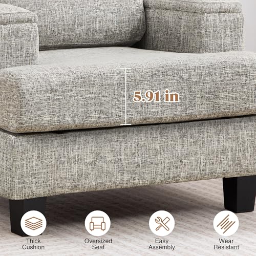 Image of Accent Chairs Set of 2 with Armrest Storage, Fabric Upholstered Reading Living Room Chairs, Modern Comfy Large Armchairs, Sofa Chair for Bedroom (Light Grey)