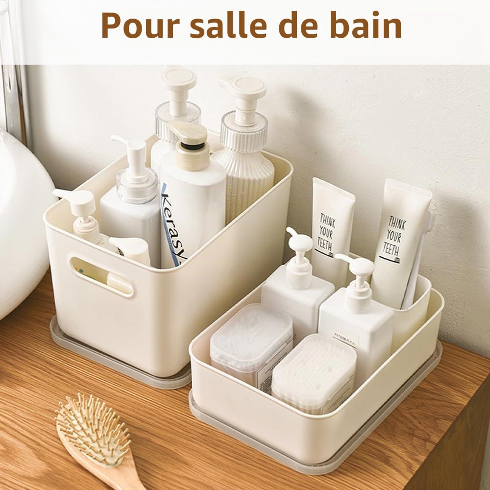 Lot de 8 boîtes de rangement avec 4 couvercles, panier rangement plastique | rangement avec poignées, boîtes de rangement multifonctionnelles pour cuisine, bureau, placard, salle de bain, jouets