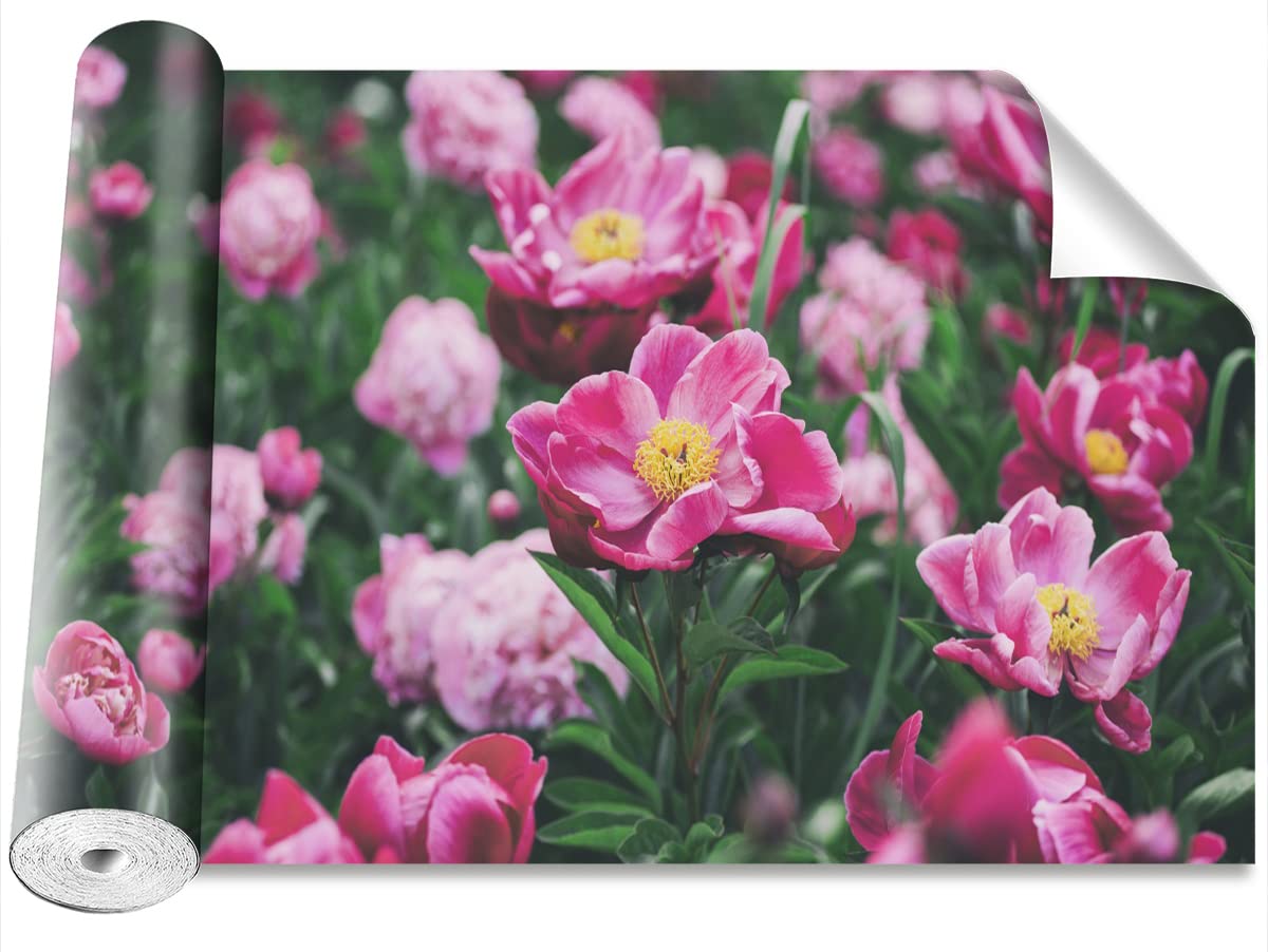 Papier Peint Auto-Adhésif Pivoines Roses Tulup 104x70cm pour Décoration Murale Moderne
