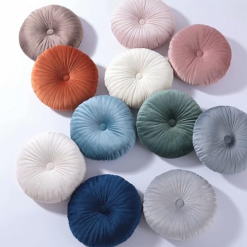 Miniatura 5 de Cojín redondo de terciopelo para sofá almohada decorativa pequeña color sólido para sala de estar cama suelo 137 pulgadas naranja