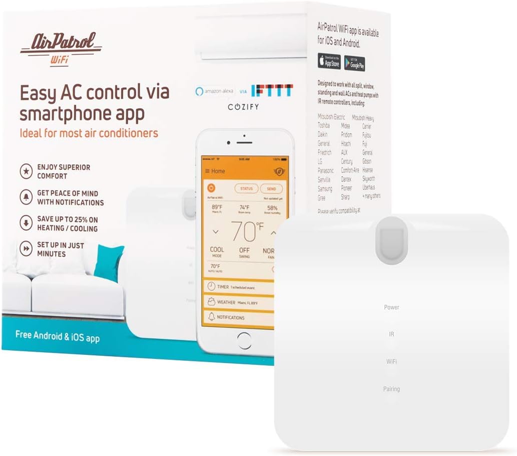 AirPatrol WiFi V3 - Smart Air Conditioner Controller | for Mini Split - Window - Portable AC | Beautiful Design, Easy to use | Compatible with Alexa - Google Home - IFTTT - iOS - Android |