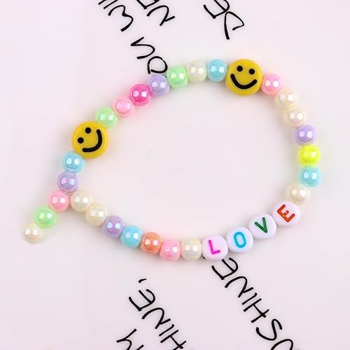 Vista 6 de 100 cuentas de cara sonriente amarilla, cuentas espaciadoras acrílicas de cara feliz de 0.394 pulgadas para arcilla polimérica, cuentas espaciadoras