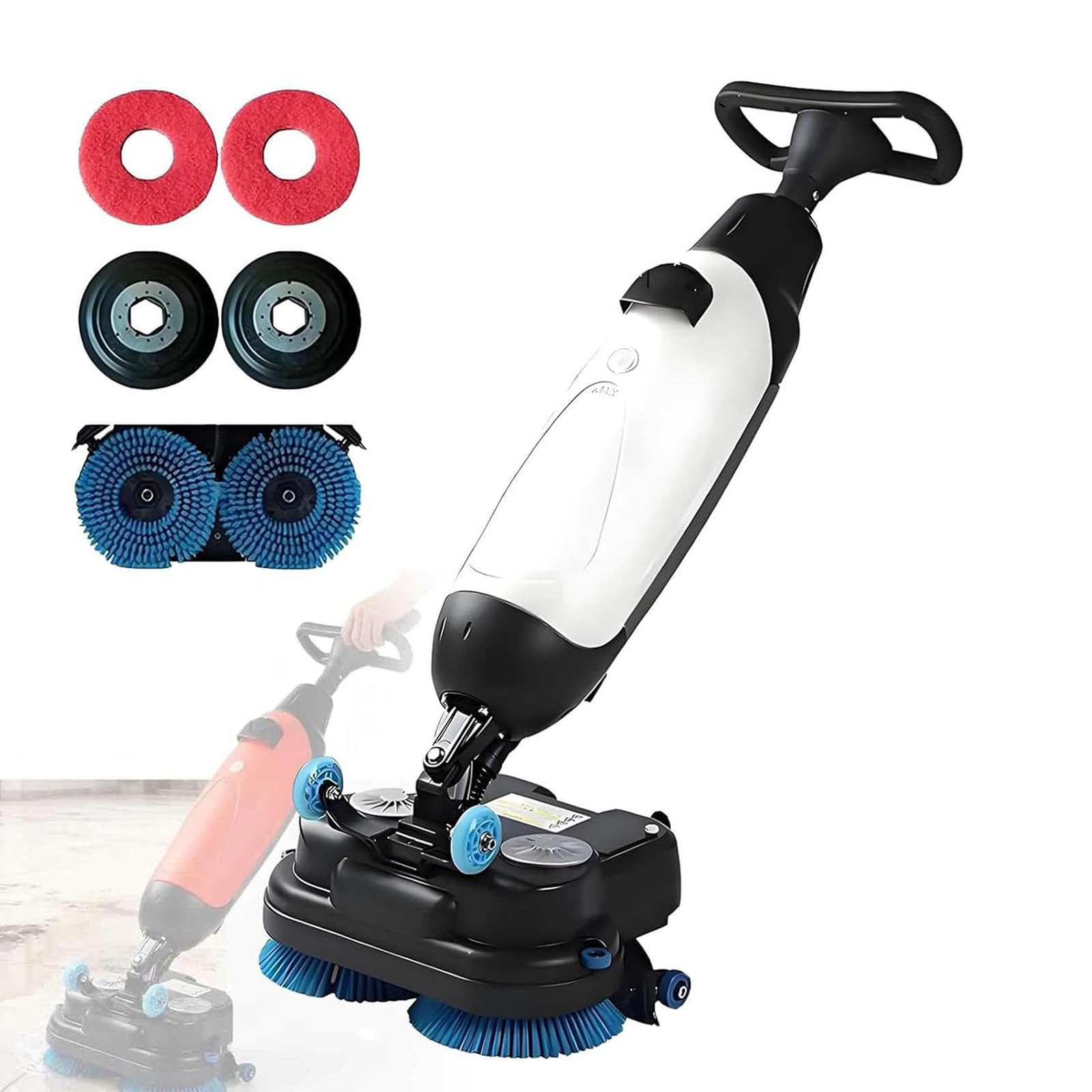 OLSKFUH Portable Floor Scrubber - Mini Cleaning Machine, 360 Rpm, 13000 Sqft/H Coverage, Efficient Industrial Cleaning With 3 Gallon Tank,White