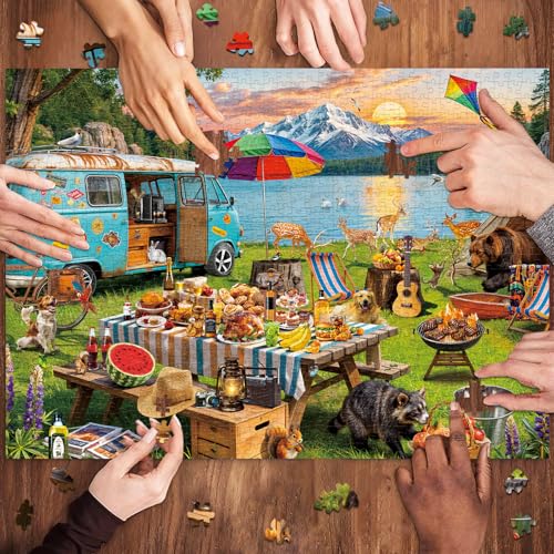 HUADADA Puzzles 1000 Teile - Interaktive Spiele Puzzle 1000 Teile Erwachsene-Camping im Freien-Puzzles Geschenk – Ansicht 3
