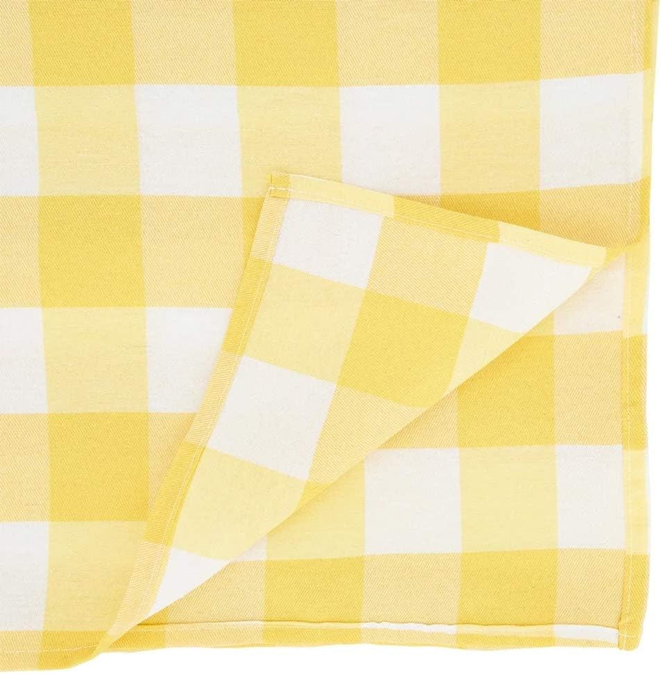 Fennco Styles Classic Buffalo Check Cotton Blend Table Runner 16" W x 108" L - Yellow Holiday Table Cover for Banquets, Christmas, Special Events and Home Décor