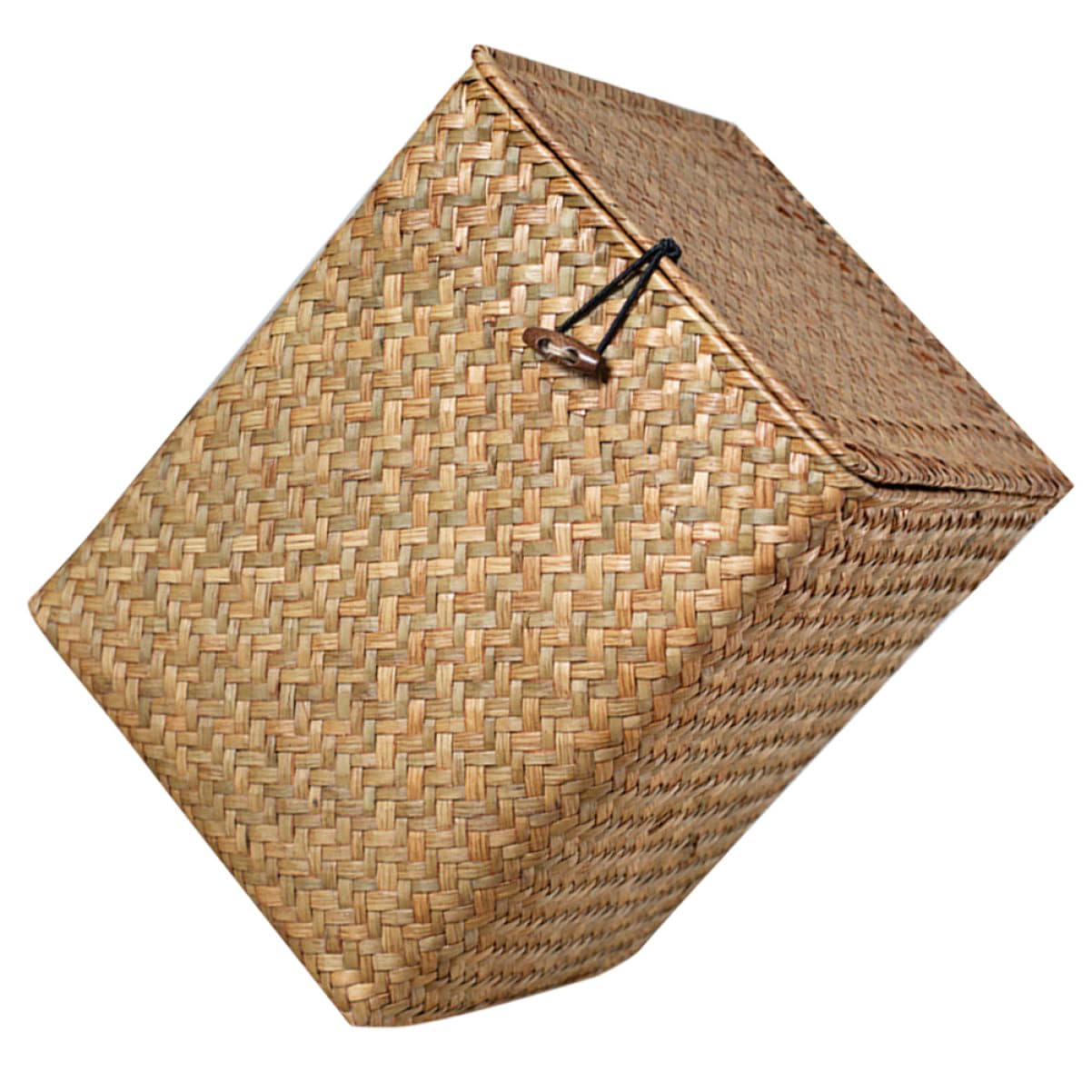 Cabilock Hand-woven Storage Box Lid Decorative Basket Rustic Organizer Small Tote Box for Home Decor