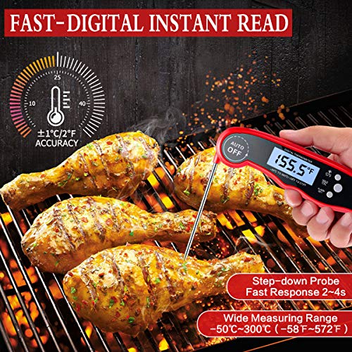 Meat Thermometer, Dual Probe Instant Read Food Meat Thermometers for Cooking Oven Safe Leave in Digital Meat Thermometer with Alarm Function and Backlight for BBQ Candy Smoker Grill(Red)
