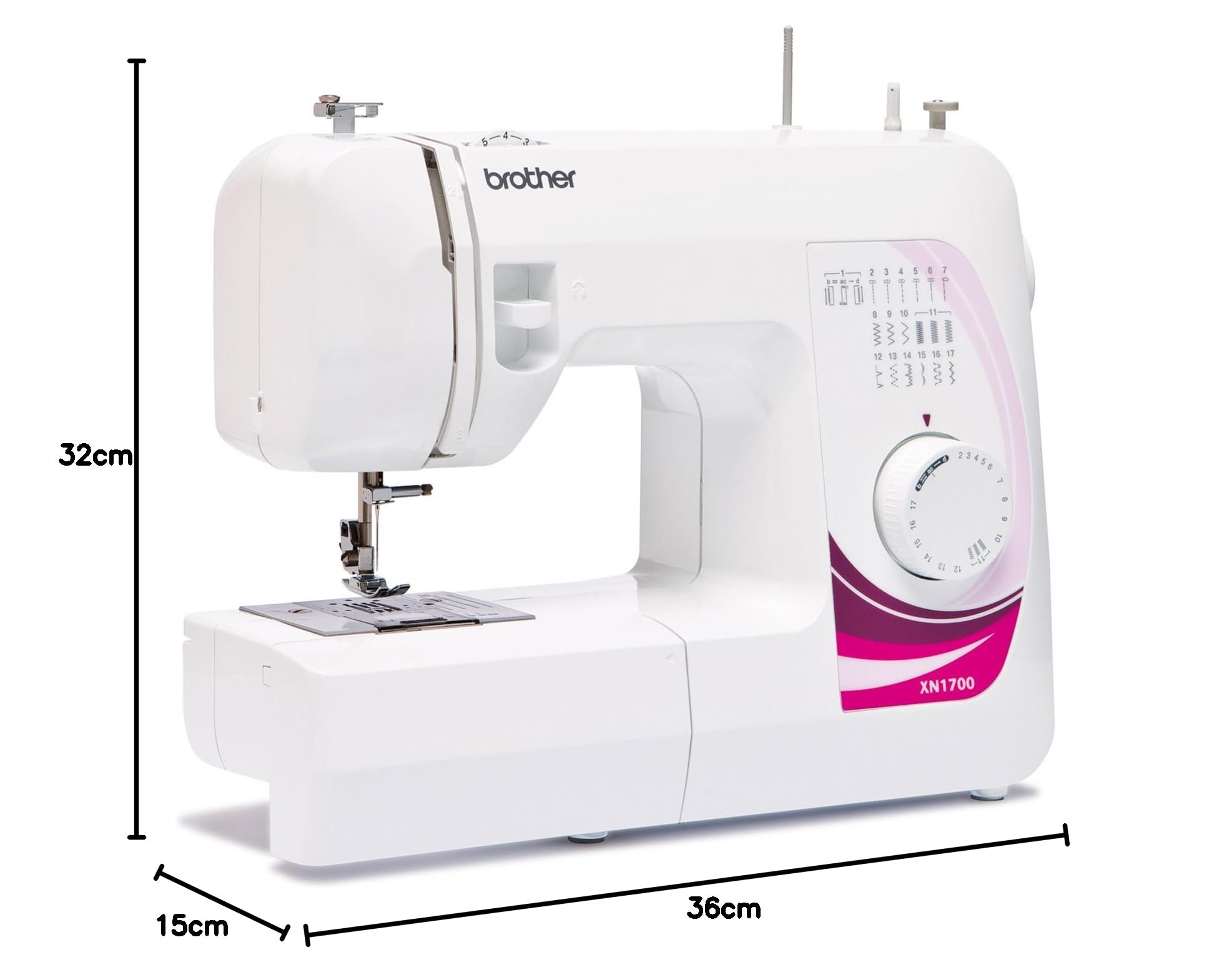 Brother XN1700 Macchina da Cucire, con portarocchetto Superiore, 17 programmi di Cucitura