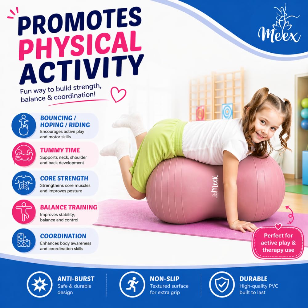 Meex Sensory Peanut Ball for Kids Therapy and Exercise - Enhance Balance, Motor Skills and Physical Therapy Calming Development with Our Yoga Ball - Flexible Seating for Autistic Children — Amazon image 3