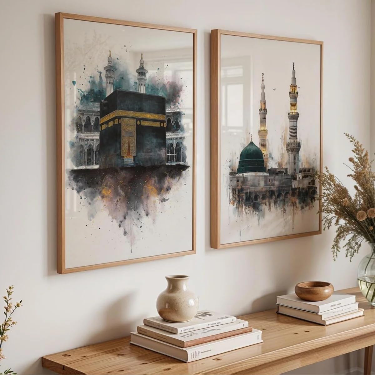 GOSRD Islamic Masjid Nabawi Canvas Print Painting Poster Modern Ramadan Muslim Art Prints Bedroom Wall Home Office Decoration(35x50cm-2Pcs)