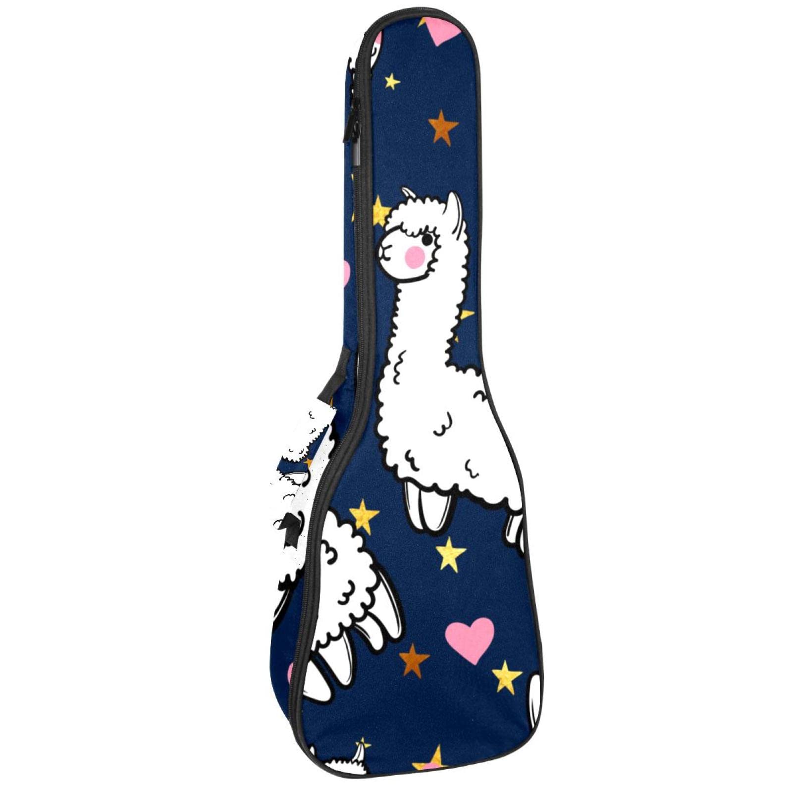 Housse pour ukulélé soprano en alpaga avec cœur et étoile - Sac rembourré pour ukulélé ténor - Pour adultes