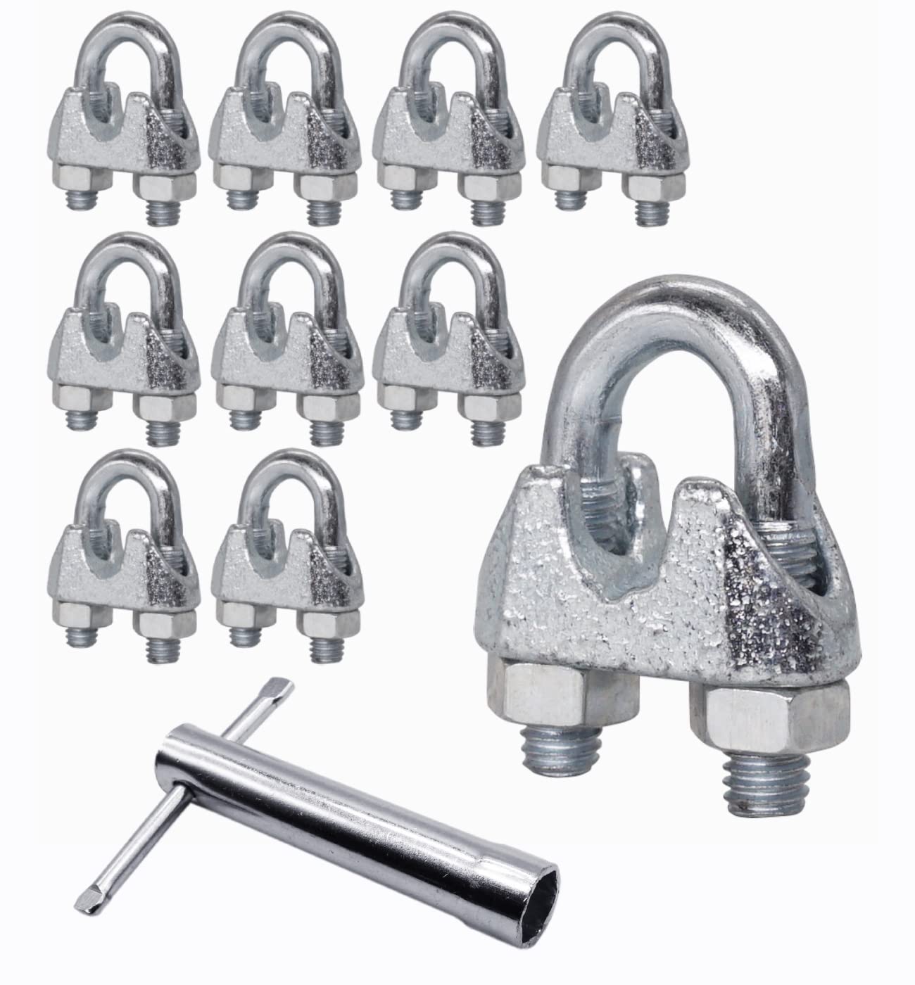 6 Stuks M8 Draadkabelklemmen – DIN 741 Gegalvaniseerd Stalen Kabelklemmen Voor 10 Mm Staaldraad, Geschikt Voor Bevestiging En Lussen