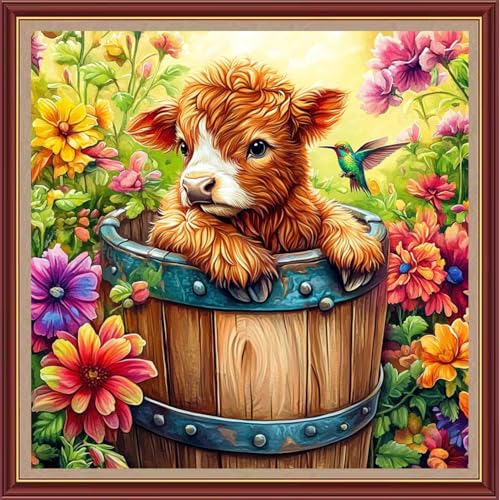 Image of Dooxvey Cross Stitch Kits for Adults Beginners,Full Range of Cross-Stitch Stamped Kits Needlepoint Kits for Beginners Embroidery Kits 11CT Cross Stitch Patterns-Colorful Flower Calf 18x18 inch