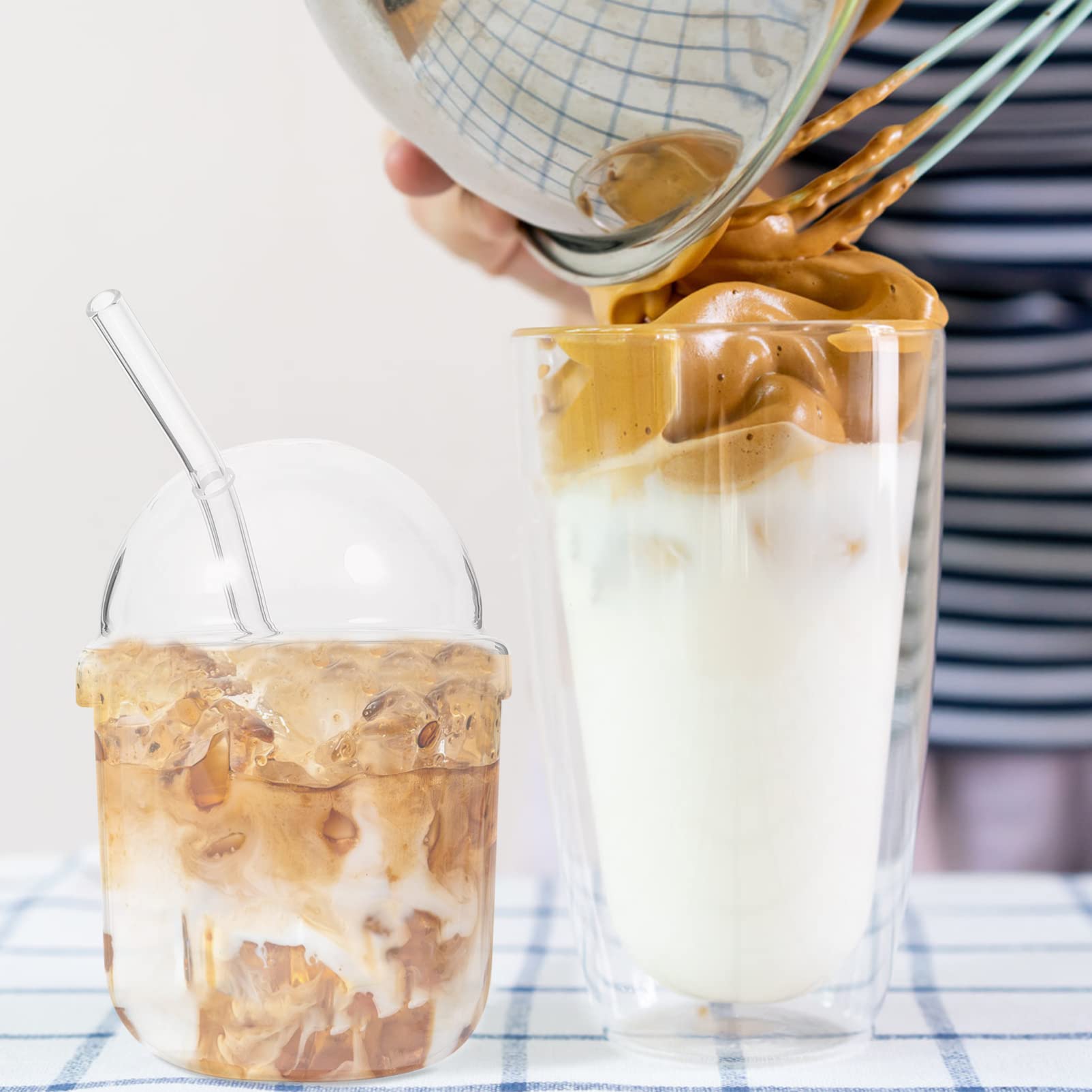 Hemoton Glass Bottle with Lid Straw: Glass Smoothie Cups Iced Coffee Tumbler Glass Water Bottle Clear Bottle with Straw Summer Cold Drink for Juice Coffee Beverage