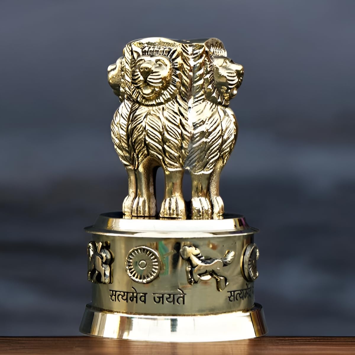 Brass Metal Ashoka Pillar Sculpture H-4.5 Inchs for Home & Office Table Top,Ashok Stambh Statue, Home Decor,Table Desk Showpiece for Gift