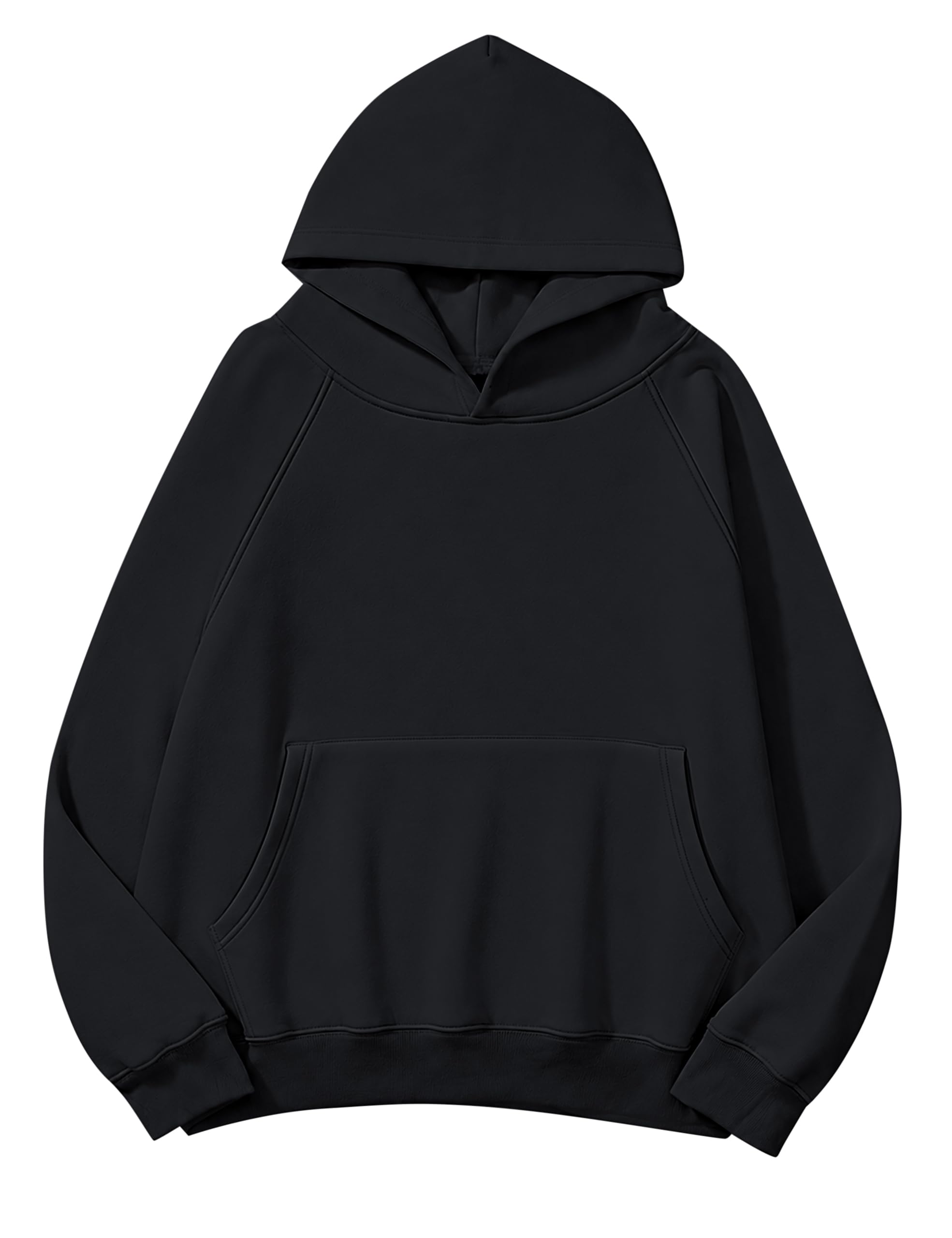 Lauweion Women Solid Basic Fleece Letter Loose Hoodie Sweatshirt Long Sleeve Kangaroo Pocket Drop Shoulder Pullovers Top