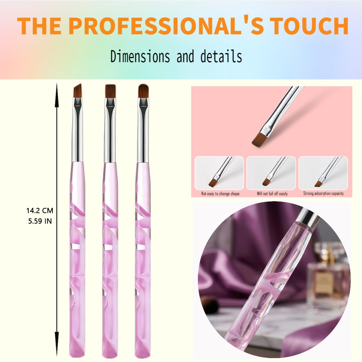 Set di pennelli per la pulizia delle unghie, pennelli per la pulizia dello smalto, piatto/ovale/fine angolato per smalto gel, strumenti per manicure per salone e uso domestico (con portapenne
