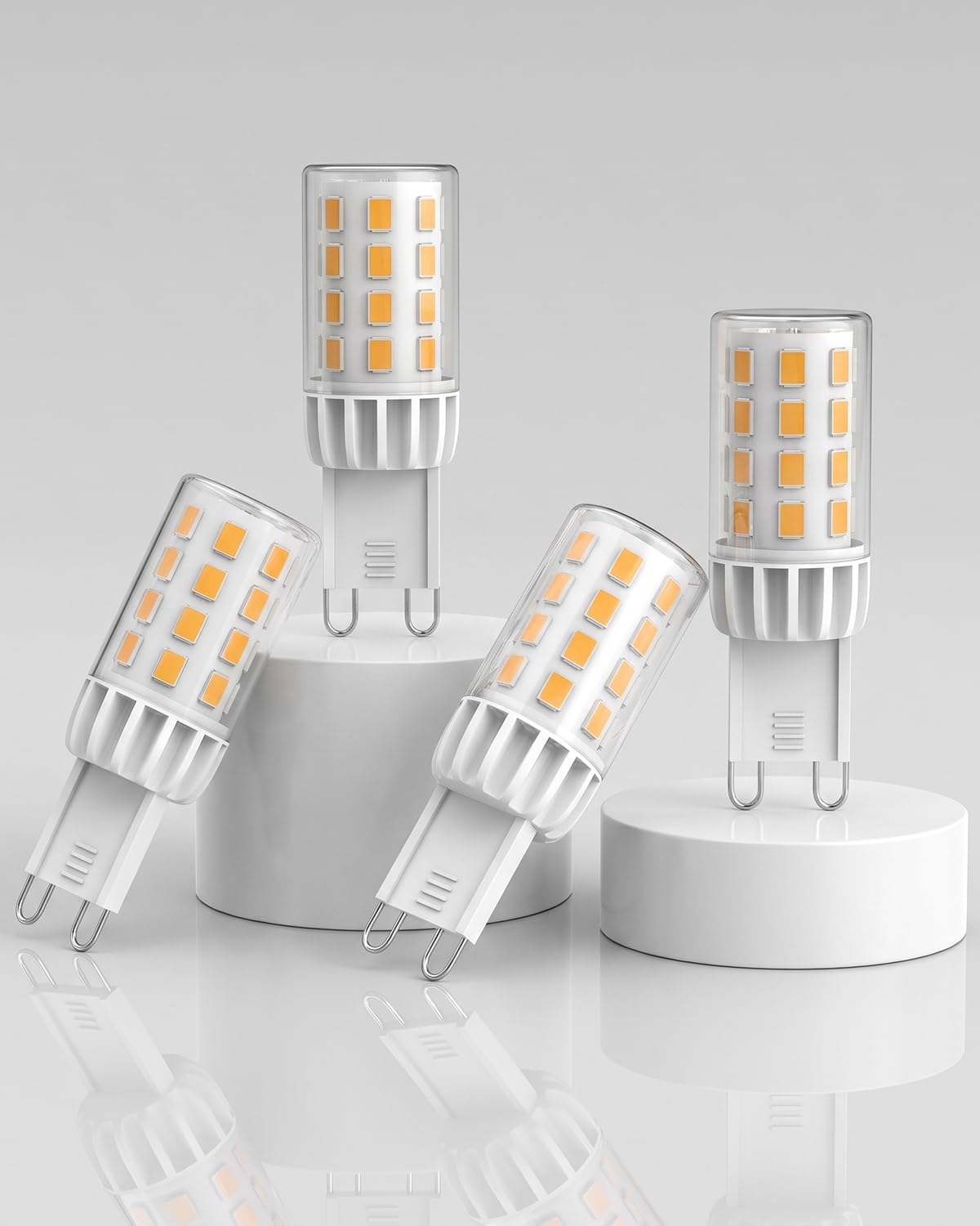 Pack 4 bombillas LED G9, 4W, 608 lúmenes, blanco cálido 2700K, án...