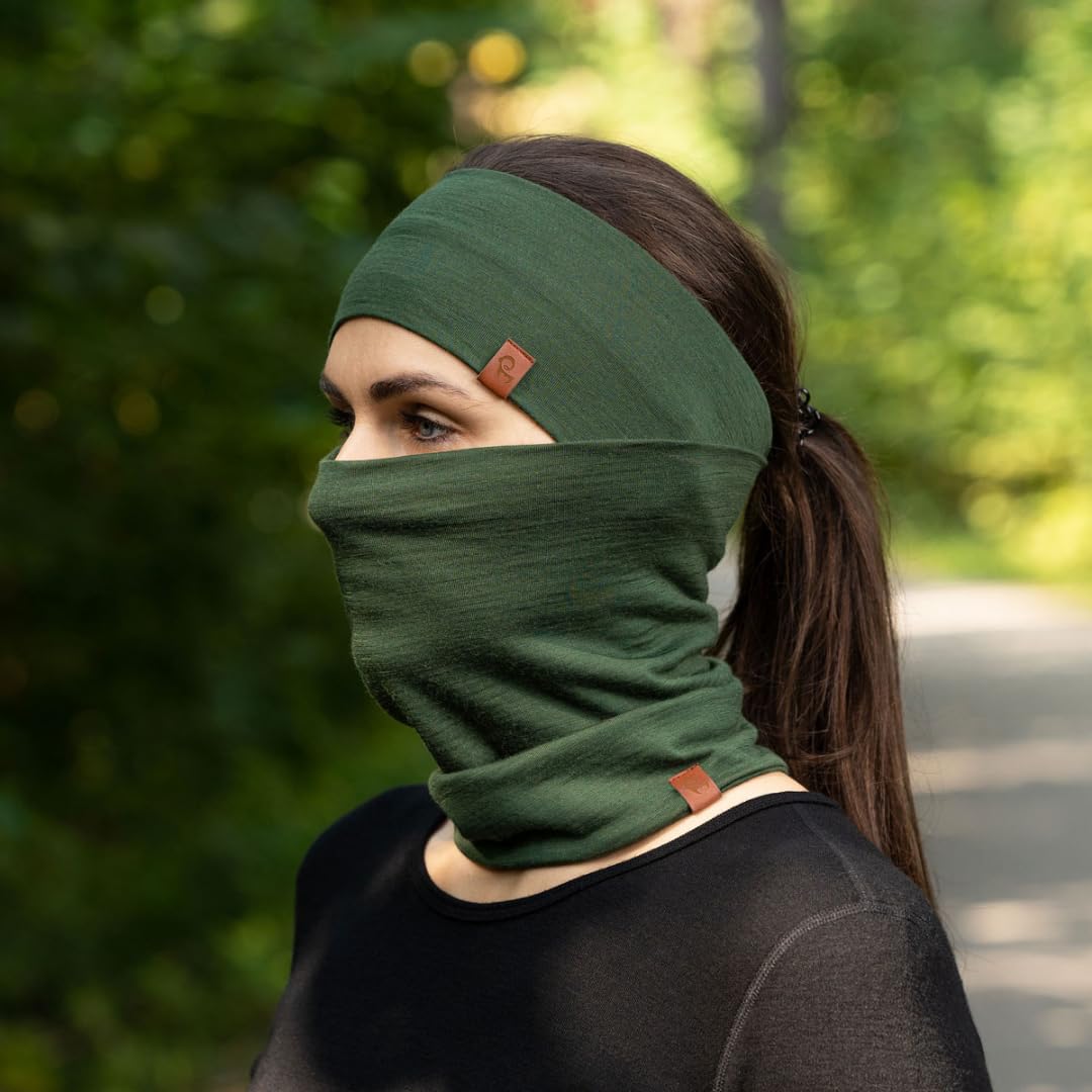 menique Damen 100% Merinowolle Stirnband & Schlauchschal Set für Sport