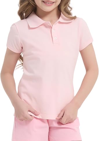 Phedrew Girls Cotton Polo Shirt Short Sleeve School Uniform Polo Shirts Pique Golf Shirts for Kids YouthAge 5-14