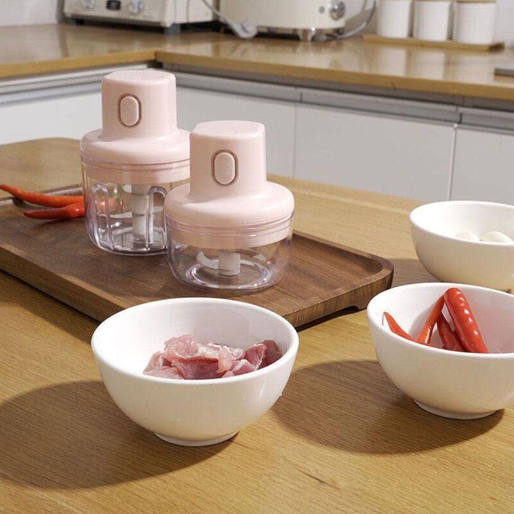 Hachoir électrique à Ail USB Rechargeable - 350 Ml - Lames Inox Amovibles - Pour Légumes, Fruits, Viande, Piment (beige)