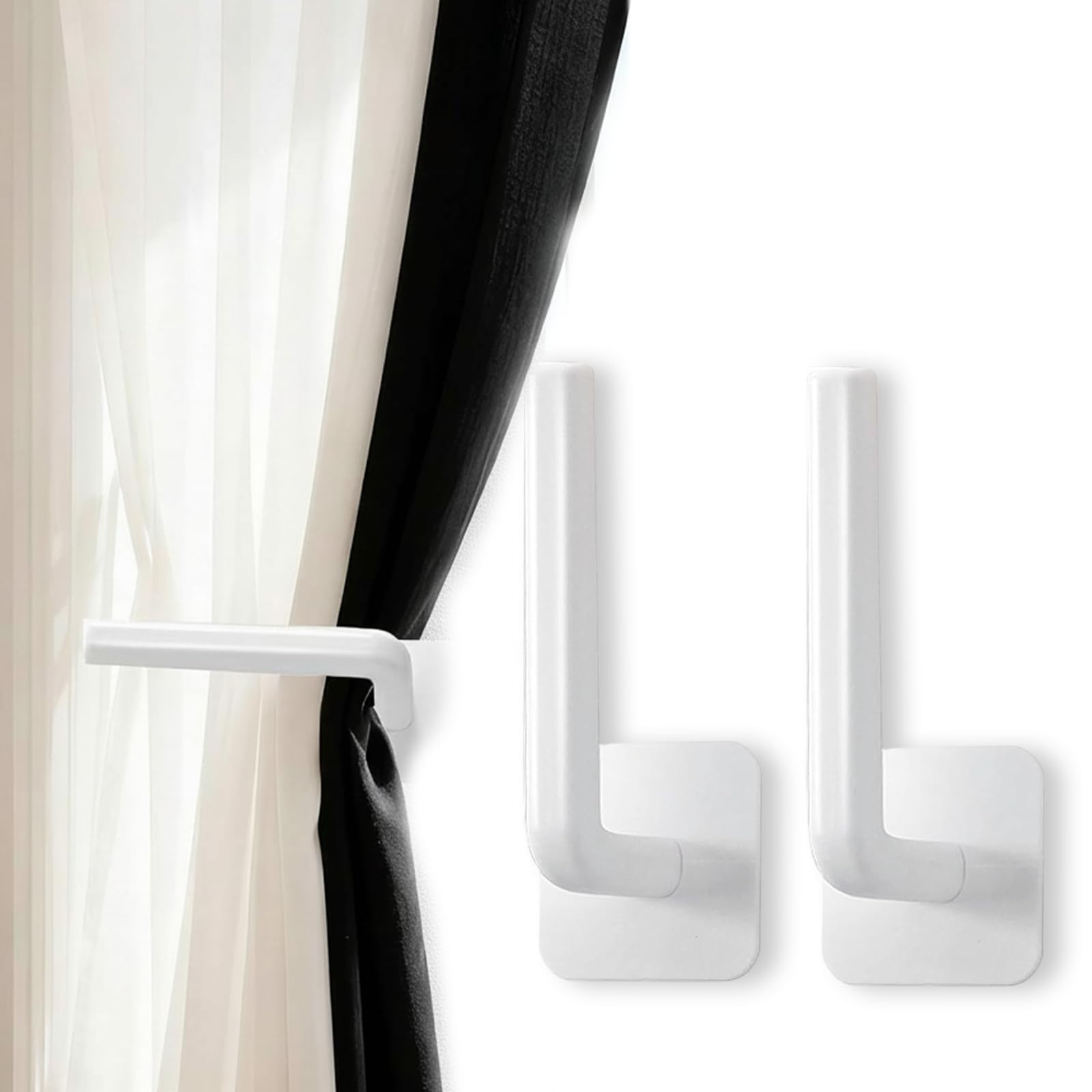 Labyrinxel 2 Pack Self Adhesive Curtain Holdbacks Hooks No Drill White Curtain Tie Backs for Home Office Window Decor