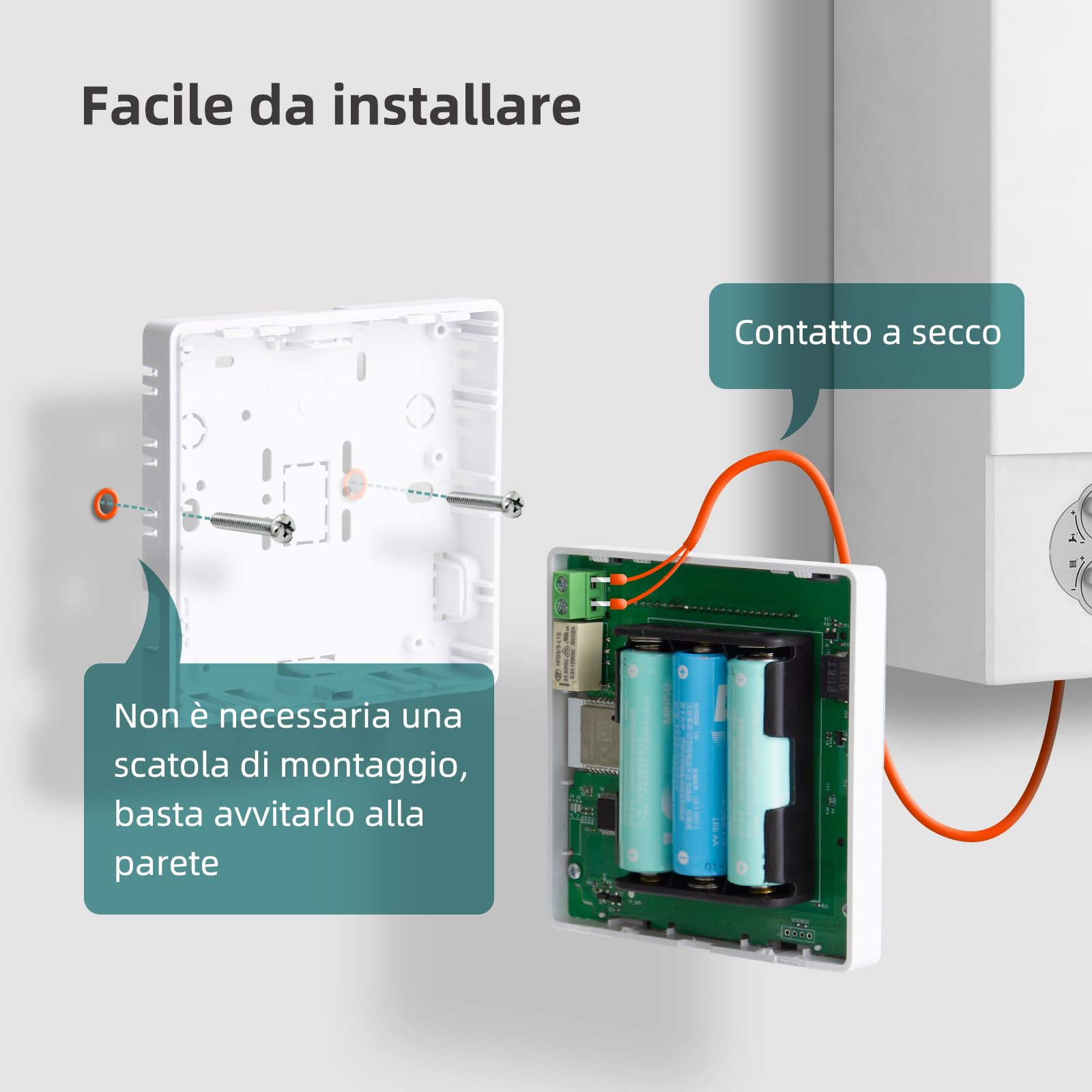 Termostato wifi a batteria, 2 fili per caldaie a gas.cronotermostato programmabile settimanalmente controllabile a distanza dal TUYA o Smart life.Termostato compatibile con Google Assistant e Alxea