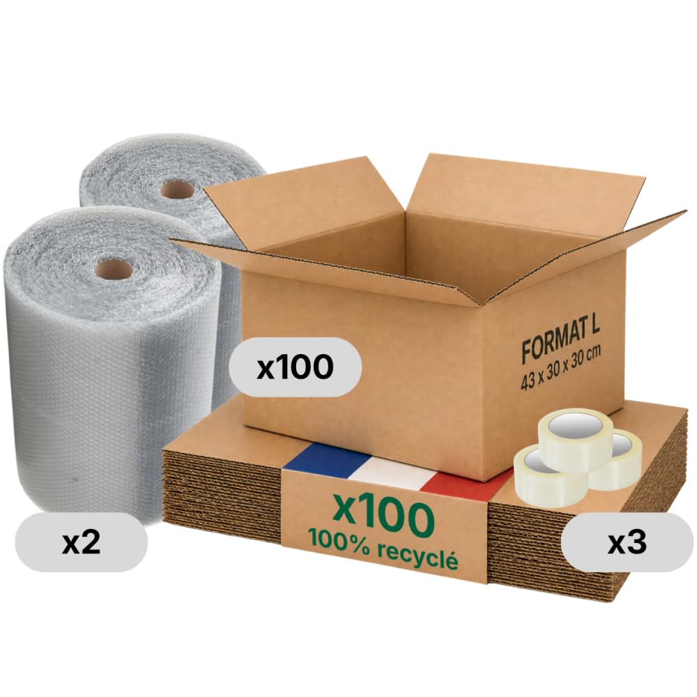 Opakowanie kartonowe L, opakowanie 100 sztuk, folia bąbelkowa + klej, 43 x 30 x 30 cm, wzmocniona, odzież, duże produkty, format A3 Life Pack