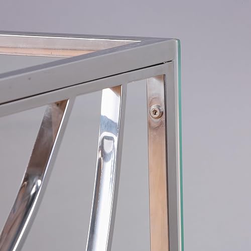 Miniatura 4 de Mesa auxiliar cuadrada de vidrio azul con parte superior de cristal gris astral, elegante marco de acero inoxidable, moderna mesita de noche dorada