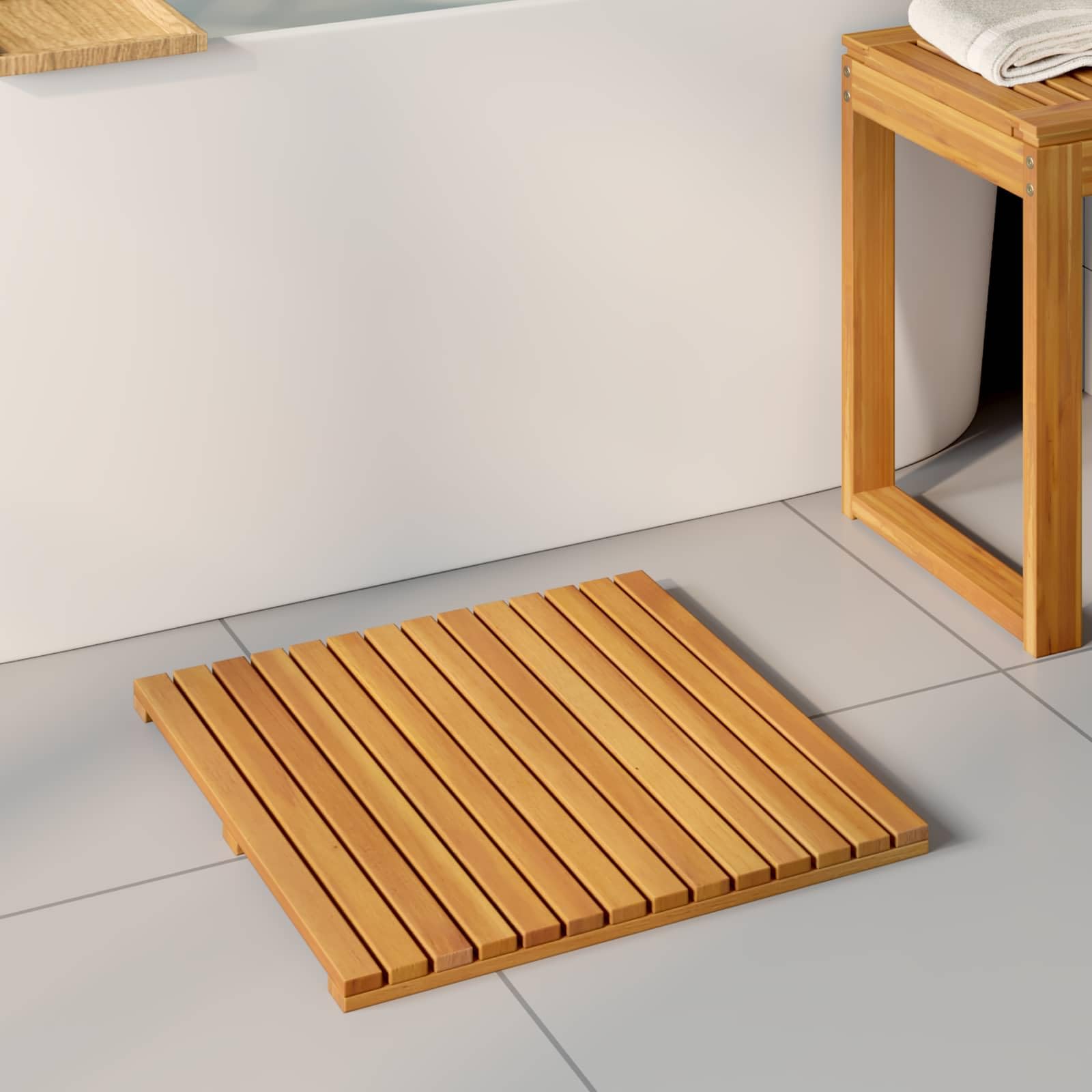 Set di 2 tappetini da bagno in legno, 50 x 50 cm, antiscivolo, in legno oliato, per bagno e balcone, per il benessere