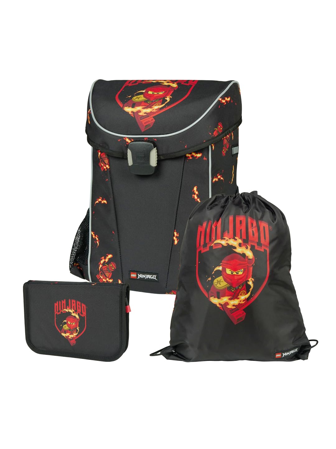 LEGO® NINJAGO® Schulranzen Jungen 1. Klasse Kai – 3-teiliges Easy Light Schulranzen Set mit Rucksack, Federmäppchen Junge & Turnbeutel – leicht & reflektierend