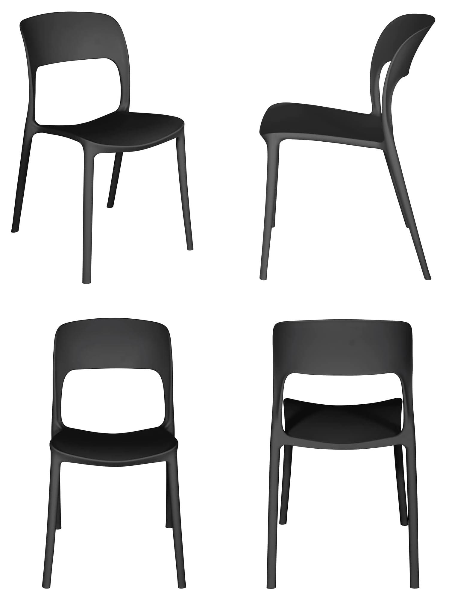 Set 4 Sedie in Polipropilene Impilabili da Giardino Bar Ristoranti Patio Design Cucina Antracite