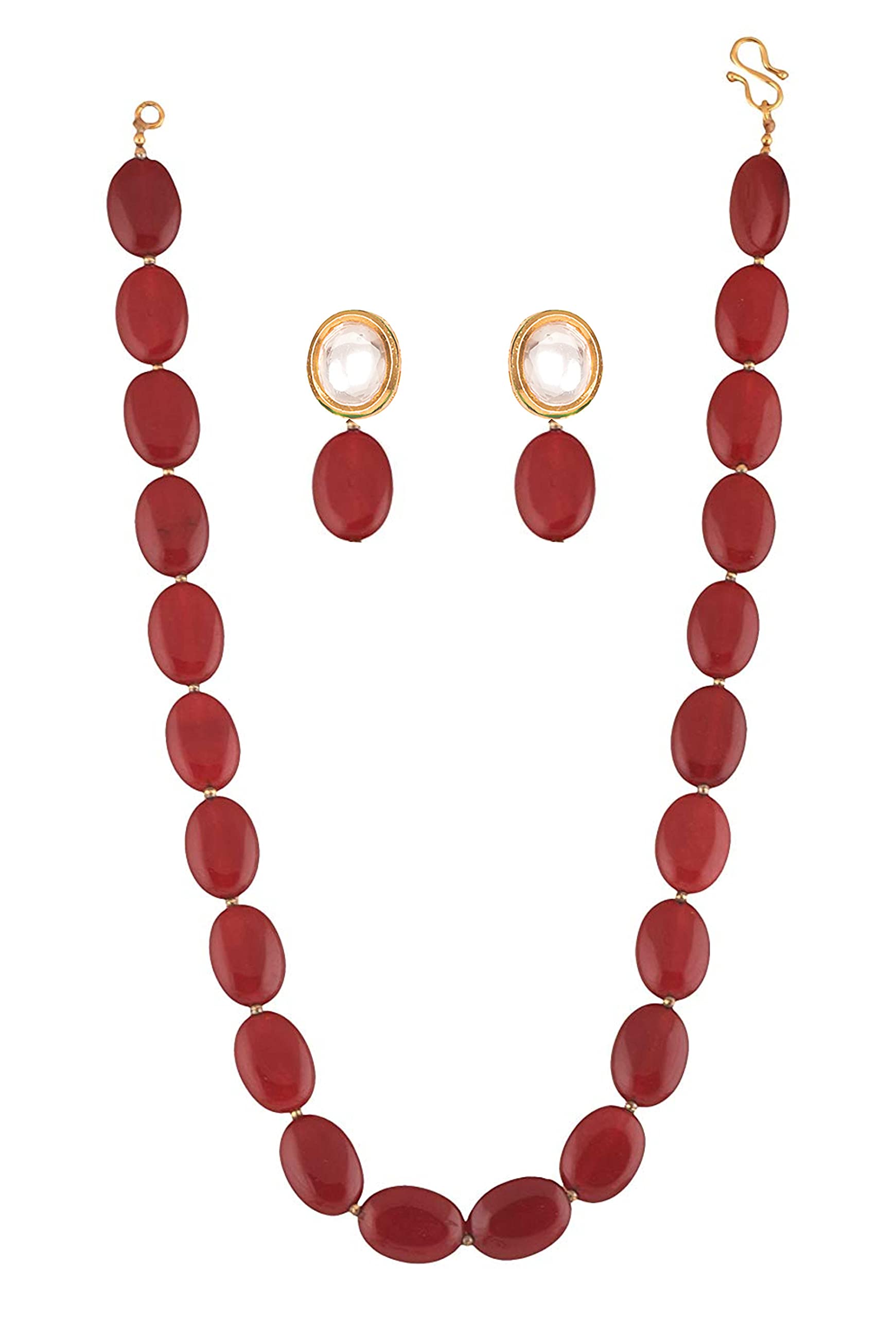 PANAASHE-RAJASTHANI Womens Red Crystal Onyx Big Oval Beads Single Line With Studd Earring Necklace Set (B09HKMG63M) Amazon Price History, Amazon Price Tracker
