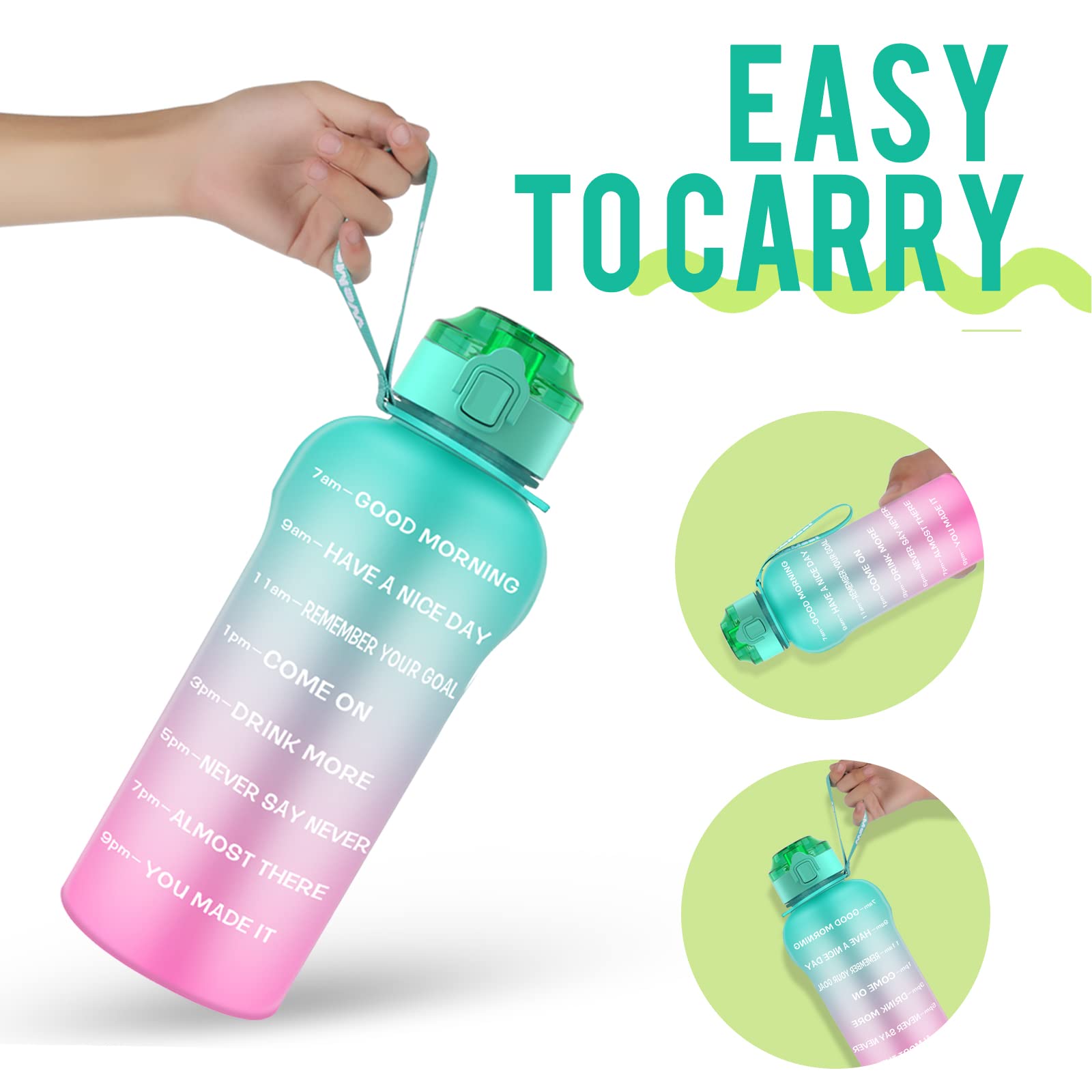WEMEET Borraccia Acqua 2Litro con Filtro [Tritan Senza BPA], Motivazionale Borraccia Sportiva 2000ml con Marcatori di Tempo, Bottiglia Sportiva per Palestra, Campeggio, Yoga, Picnic Verde Viola
