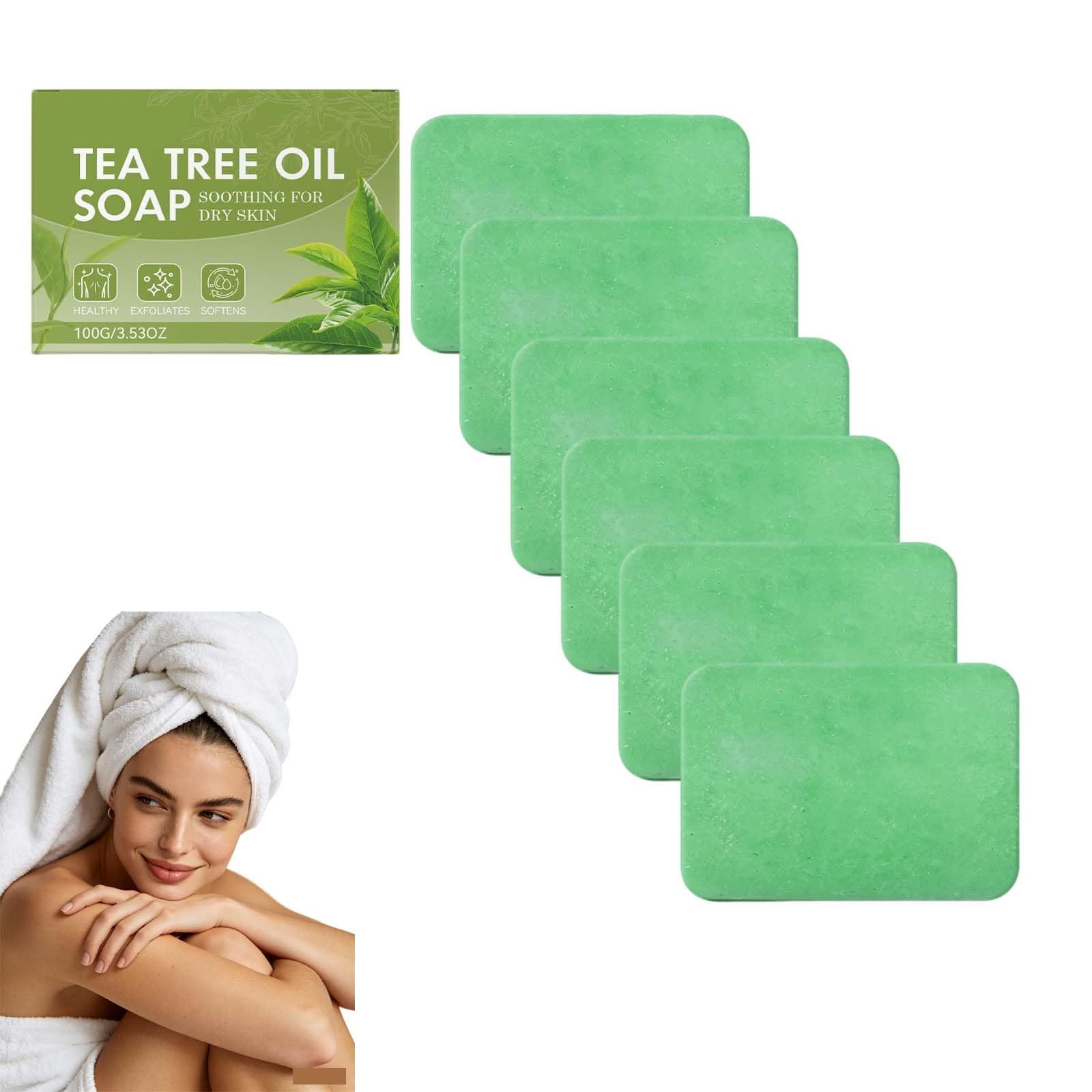 Sapone da bagno lenitivo con olio di tea tree, prodotto a freddo, aroma rinfrescante, controlla il grasso dei pori, purifica viso, corpo e mani, pulisce, calma e idrata tutti i tipi (PCS6)