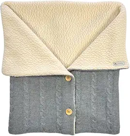 Saco De Dormir Tricô + Sherpa (Carneirinho) - Para Bebê Recém Nascido Até 12 Meses - Menina/Menino (Cinza)