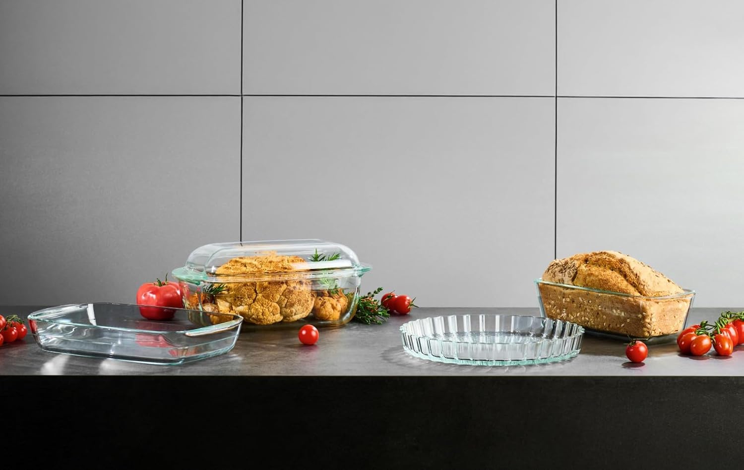 Gerlach 1760 Casserole Dish 2 L Made of Heat-resistant Glass Borosilicate Glass Baking Mould Rectangular 32.5 x 20 cm for Oven Freezer Flow