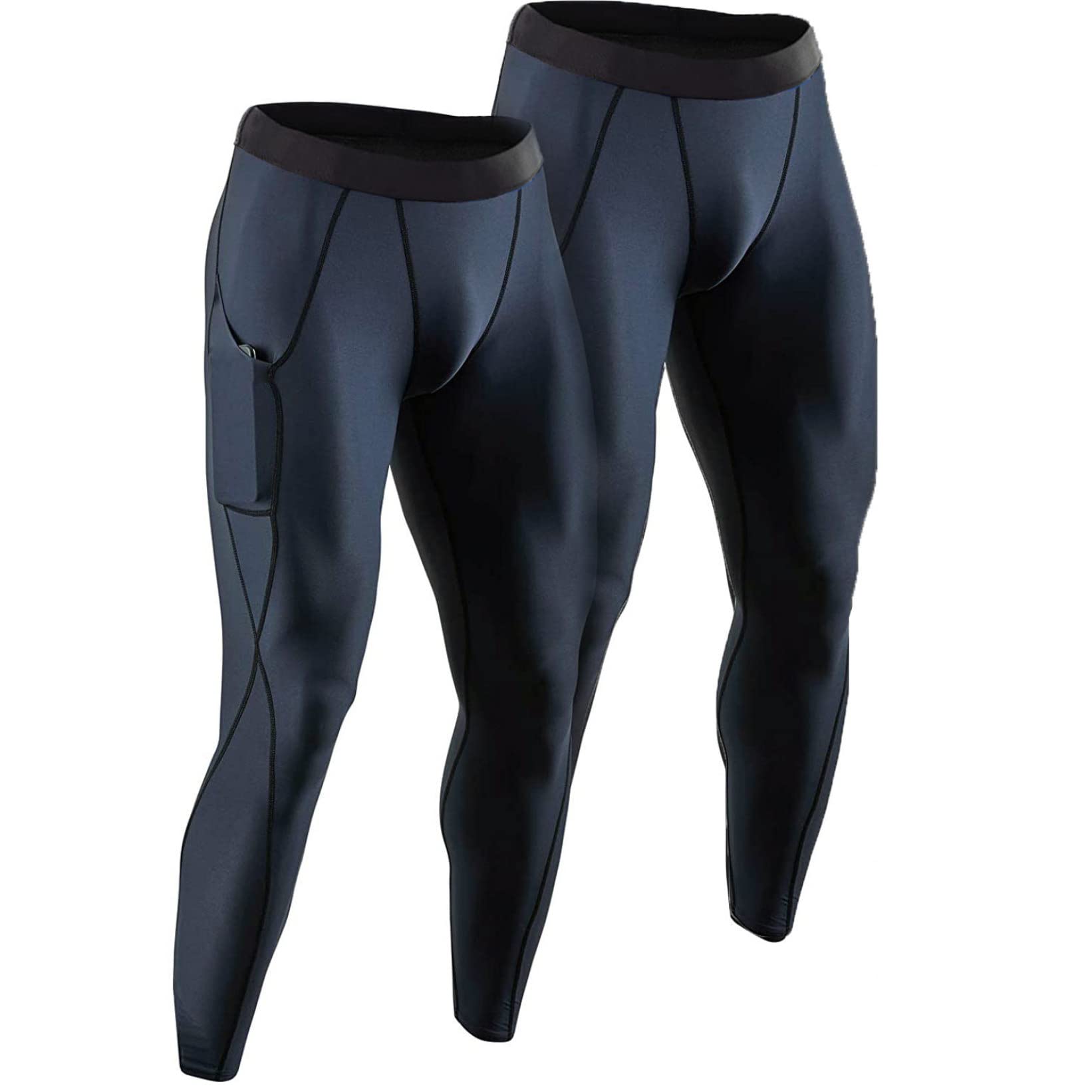 HLTYGWX Męskie sportowe spodnie modelujące obcisłe, oddychające body, legginsy wyszczuplające uda z kieszeniami do biegania