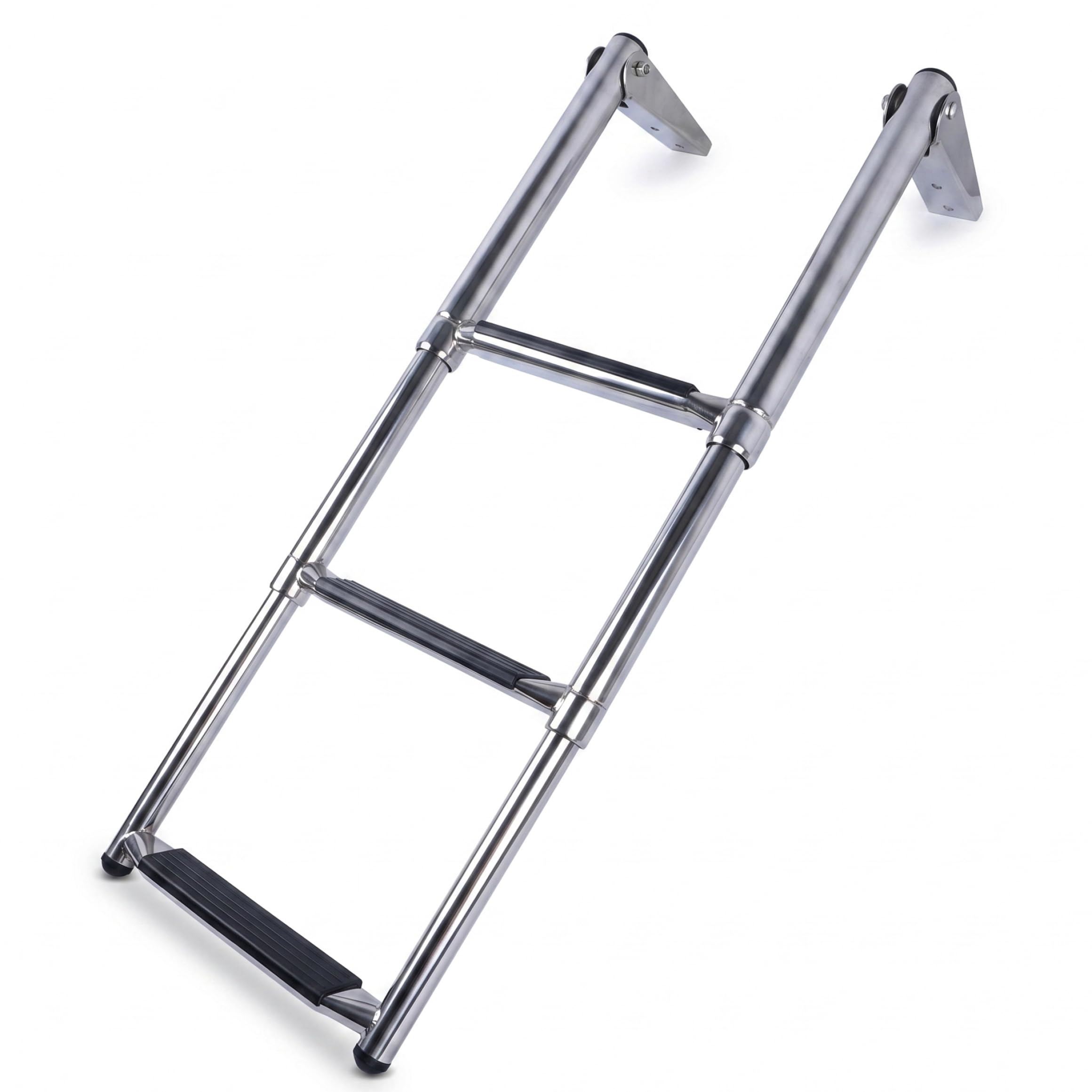 Escalera telescópica para Barcos de 3 escalones, Escalera de Muelle Plegable de Acero Inoxidable con escalones Antideslizantes, Plateada