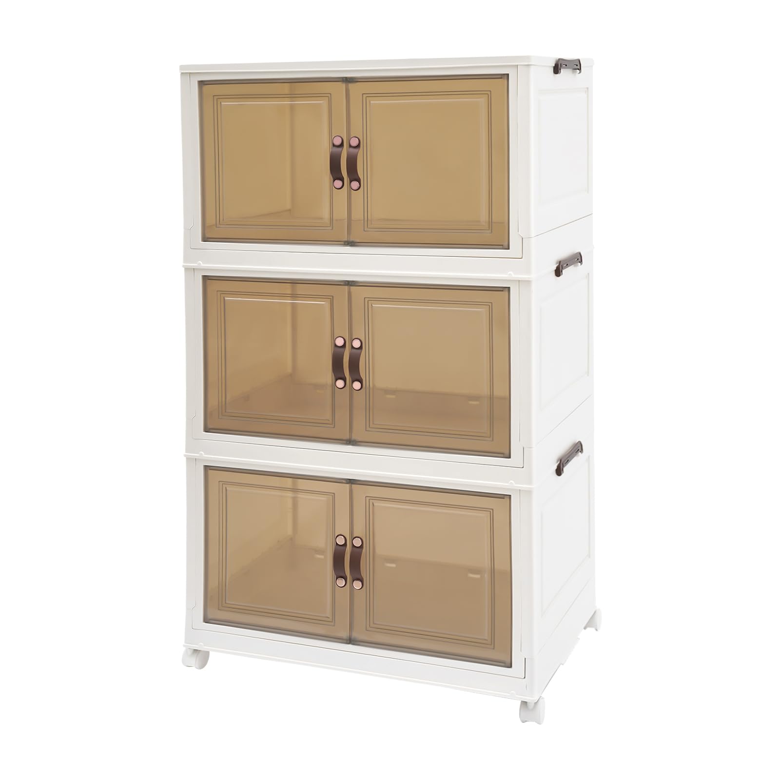 Caja de almacenaje con tapa, 3 niveles, 65 x 42 x 110,5 cm, transparente, para dormitorio, cocina, cuarto de baño