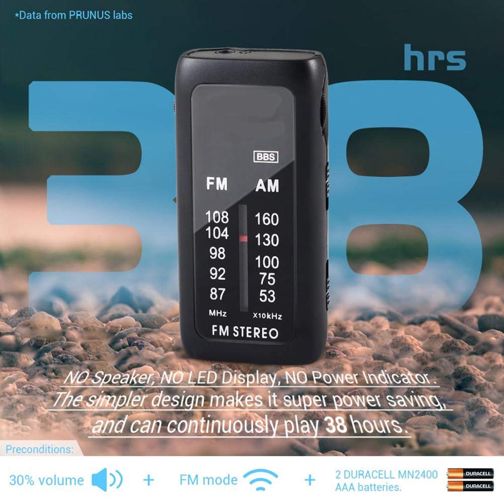C- Mini Radio Radio portátil de Bolsillo FM/Am con Auriculares, Radio Transistor estéreo Personal con Bajos mejorados, operado por baterías AAA para Caminar, Trotar y Acampar,Blanco