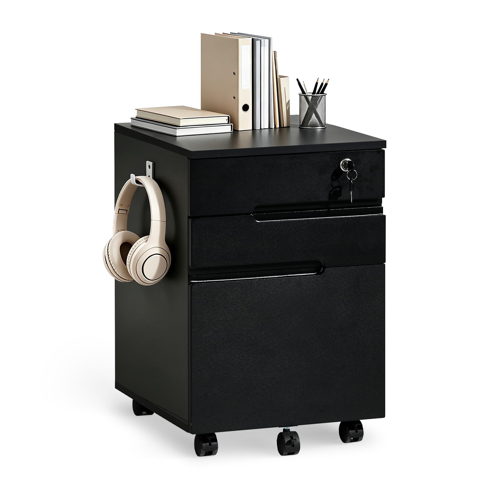 TUKAILAi 3 Drawer Lockable Filing Cabinet on Wheels for Hanging A4 Files