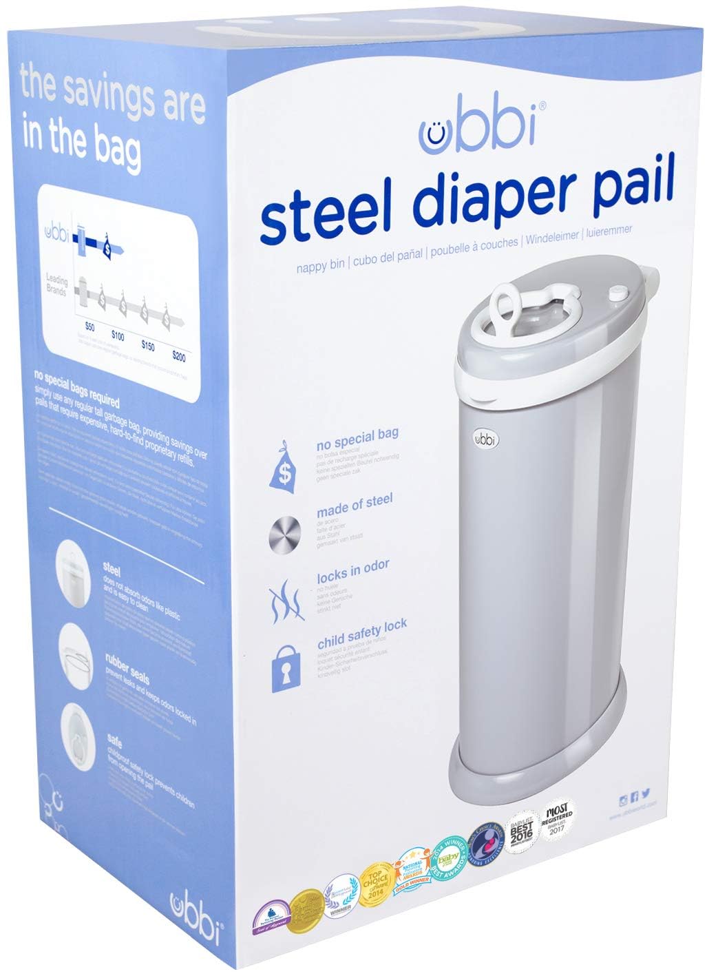 Ubbi Steel Windeleimer, Grau