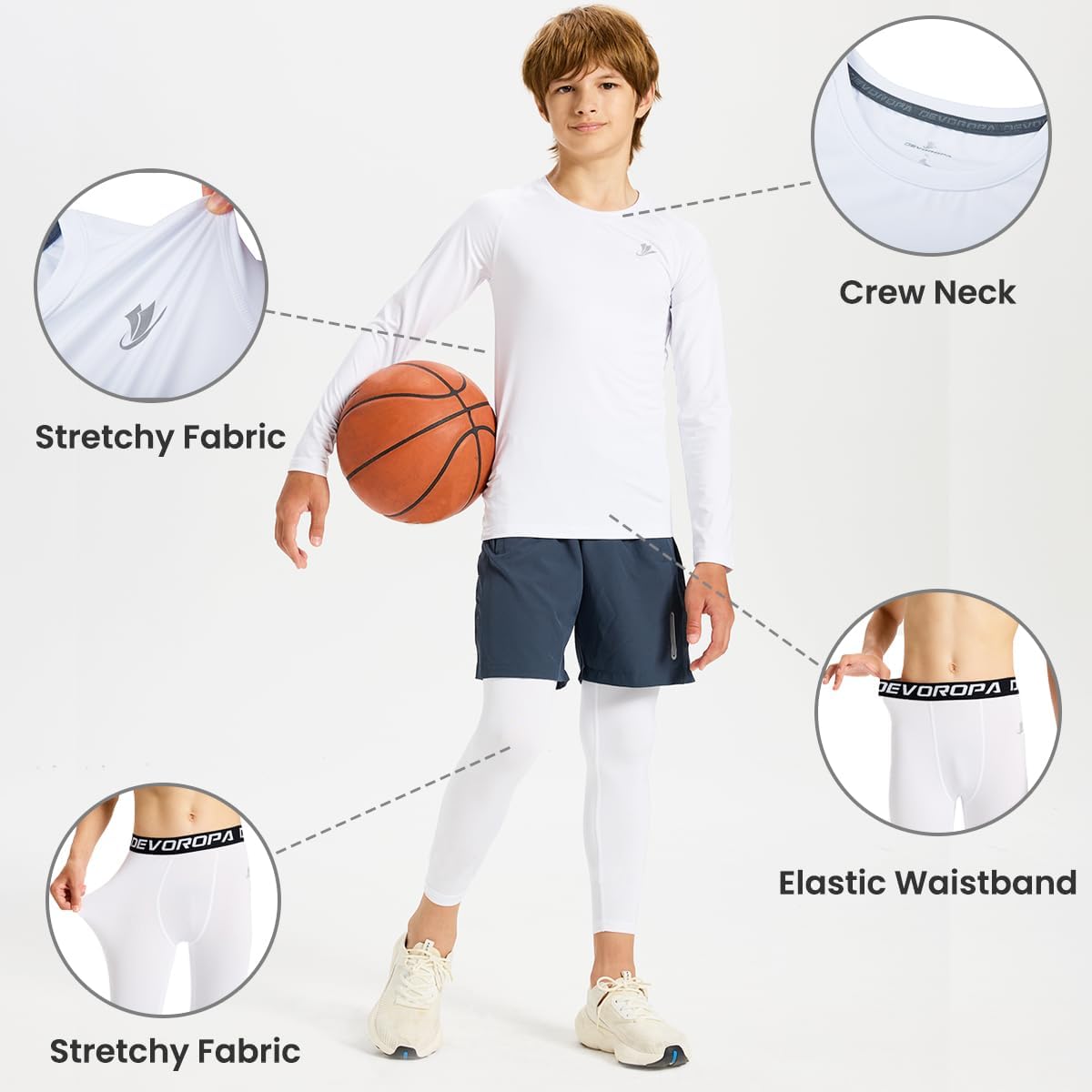 DEVOROPA Youth Boys Compression Shirts & Pants Kids Long Sleeve Undershirts Sports Leggings Athletic Base Layer Tights Set - Image 4