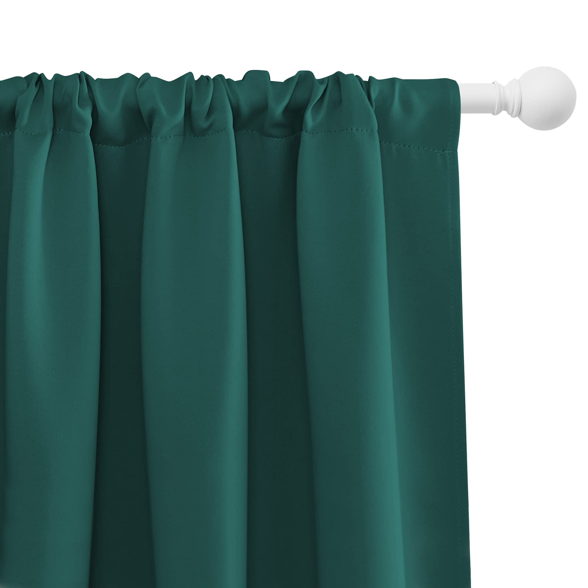 NICETOWN 2 Panels Blackout Curtains 42 x 45 in Hunter Green with Single Curtain Rod 48-86 inch