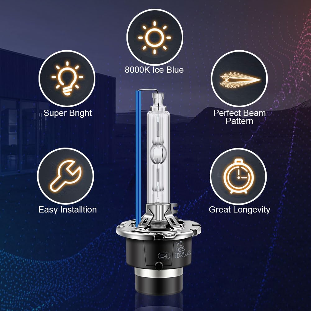 Erato D2S Lampadine Xenon HID per Faro 35W 8000K Lampadine Xenon Kit di Conversione HID con Base Metallica Stent Lampadine Automobili, Sostituzione di Luci Alta Bassa Luce Confezione da 2