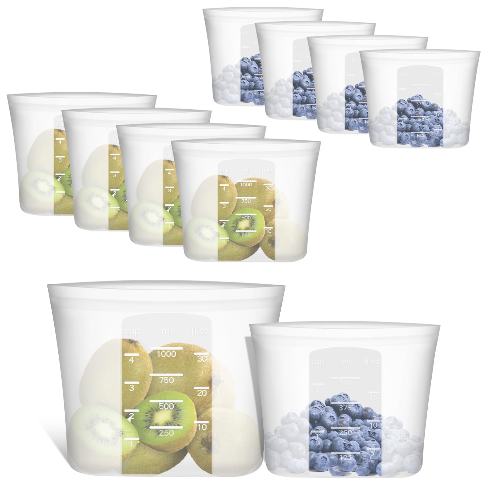 Annaklin Reusable Sandwich & Snack Bags, 8 Pack 100% Silicone Stand Up Zip Lock Food Storage Bags for Food Container, Freezer Microwave Oven