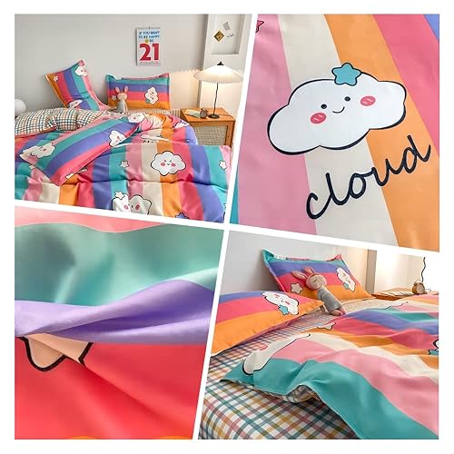 Miniatura 5 de Juego de funda de edredón de 3 piezas de arcoíris, juego de ropa de cama kawaii, lindo juego de funda de edredón de nube para niñas, mujeres y