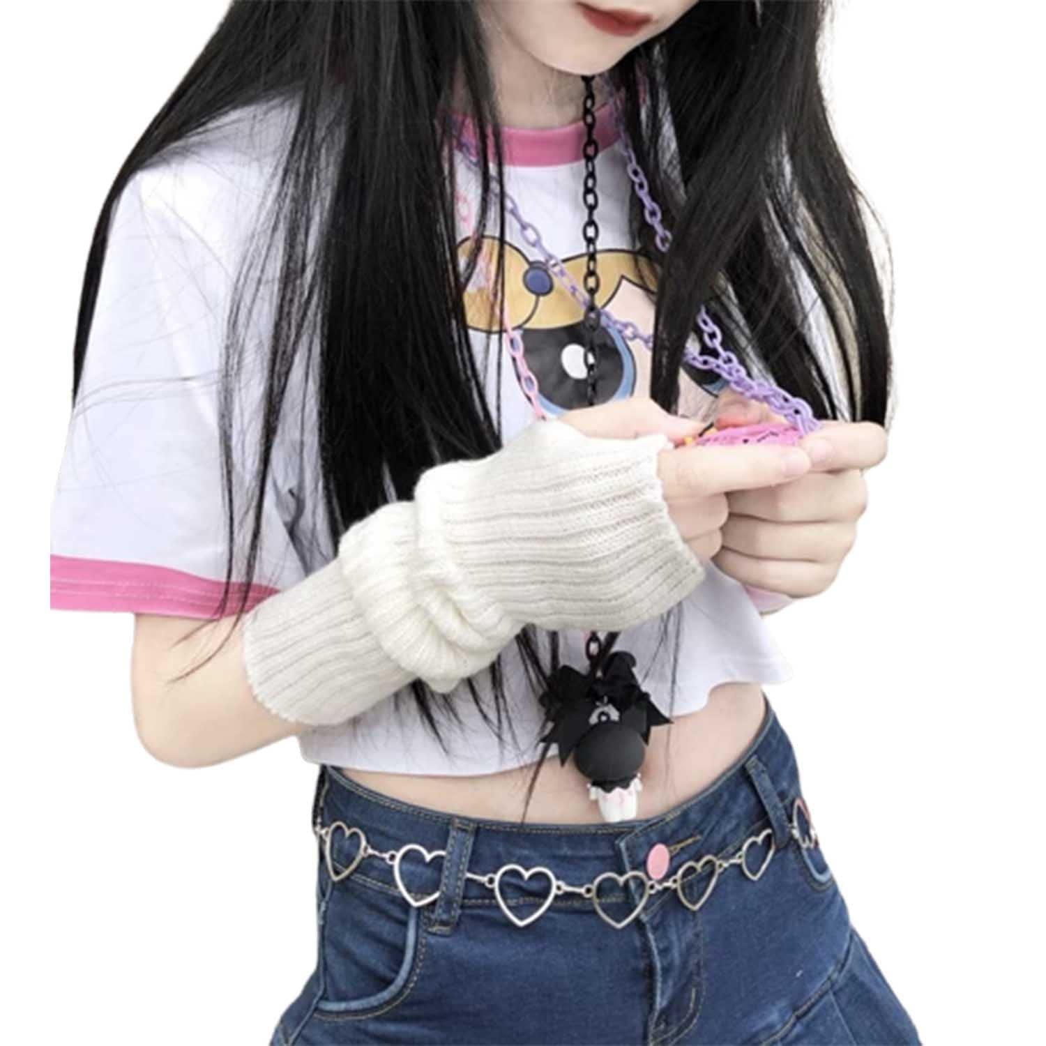 Sumleno Cute Arm Warmers Kawaii Fingerless Gloves for Women Girls Y2k Accessories Gyaru Japanese Harajuku Arm Sleeve Cover